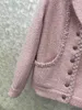 レディースジャケットデザイナー秋と冬の新しいCha Nanyou Small Fragrance Wind Ageを減らす汎用性の高いTwill Rhinestone Light Pink Woven Tweed Coat WP09