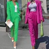 Pantalon de deux pièces pour femmes Fuchsia vert rayé costume blazerpants 2 pour les femmes portent des pantalons d'affaires ensembles chic veste de conférence de réunion formelle 231128