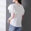 Blusas femininas de manga curta camisas de chiffon mulheres de verão piloto estilo coreano blusa de camisa solta