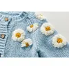 Jackor Spring Baby Girls Embroider Cardigan Coat Clothing Autumn Baby Girls Långärmning Printing Knit Coat Barnflickor Rockar 231127