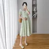 Maternidade Vestidos French Green Summer Maternity Roupas Casual Plus Tamanho Viagens Florais Vestidos de Gravidez Po Peter Pan Pan Collar 230428