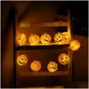 Parti Dekorasyonu Cadılar Bayramı Prop Pumpkin LED String Işık 10 Tutucu Bar Lights Noel Festival Lamba Şeridi Katlanmış Damla Dhd9b