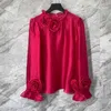 Blusas femininas tops moda designer blusa camisa 2024 primavera verão mulheres apliques flor deco flare manga bege rosa vermelho topo feminino