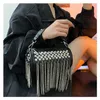 Shoulder Bags Causal Rhinestone Tassel Handbags Women 2023 New Summer Diamonds Bucket Tote Clutch Black Messenger Punk 230426