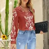 Kvinnors blusar Casual V-Neck Women's Clothing Elegant Long Sleeve Office Lady Tops Vintage Floral Loose Blouse Fashion Shirt Women