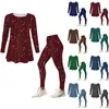 Zweiteilige Damen-Hosen, 2 Outfits, Blumendruck-Sets, Herbst-Winter, langärmelig, Oberteil, schmale Passform, Hose, Heimanzug, Yoga-Set