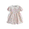 Kız Elbise Elbise Kızlar İçin Toddler Yaz Dantel Yakası Çiçek Kısa Kollu Prenses 2 Yıllık Bebek Giysileri