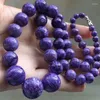 Chains Genuine Purple Natural Charoite Necklace Women Female Round Crystal Bead Charming Long Chain 7-17mm Certificate