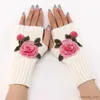 Children's Mittens New Autumn Winter Women's Short Fashion Embroidered Flower Gloves Knitted Wool Sleeves Warm Mittens Fingerless Gloves Women