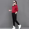 Women's Two Piece Pants Woemn Winter Cozy Clothes Women Tracksuit Stylish With Hooded Coat Drawstring Plush