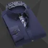 Camisas de vestido masculinas Colar de retalhos de qualidade colar das camisas casuais masculinas Moda de manga longa impressão de botão masculino de masculino suave P230427
