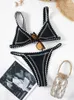 Costumi da bagno da donna Bikini a triangolo color pesca Set 2023 Costume da bagno con stampa Push Up Taglio alto Donna Vita bassa Costume da bagno bikini nero 231127