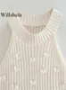 Waistcoats Willshela Women Fashion Solid Knitted Pullover Vest With Diamonds Vintage Long Sleeve Female Chic Lady Tank Tops