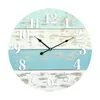 Horloges murales Ferme Coastal Blue Bois Horloge ronde Digital Décoration de la maison Montre de luxe Cuisine C