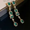 Stud 2022 New Fashion Green Golden Long Pearl Tassel Drop Earrings For Women Vintage Jewelry Party Wedding Trendy Dangle Earrings YQ231128