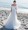 Elegant Long White Bateau Neck Wedding Dresses With Rufles A-Line Tulle Sweep Train Bridal Gown Zipper Back Vestido de Novia Women Dresses