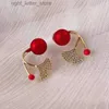 Stud novo em elegante vermelho fishtail pérola brincos para mulheres cor de ouro strass borboleta orelha studs menina casamento aniversário jóias yq231128