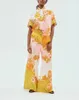 オーストラリアのデザイナーリネンフローラルプリント半袖シャツワイドレッグズボンスーツ