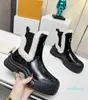 White Sole Platform Short Boots Leather Black Sock knit Comfy Casual Fashion Mid Calf Shoe Boots With Original Box