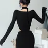 Damestanks Autumn 2023 Solid Color Slim Fit Street Fashion Cutout Sexy Long Sleeve dames Bodysuit