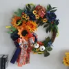 Decorative Flowers Blue Sunflower Wreath Door Hanging Simulation Rattan Ring