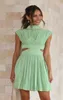 23 Years Solid Dress Color Sweet Style Summer Tight Waist Stand Collar Midriff