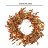 Dekorativer Blumen-Halloween-Kranz, Kürbis-Dekoration, 19,7 Zoll, Herbst-Haustürkränze mit künstlichen Blättern, Tannenzapfen, Erntefest