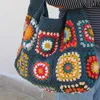 Bags Navy Oma Square Häkelbeutel Hippie Klassische Taschen handgefertigtes Häkelhäkel Vintage Boho Schultertasche für den Winter