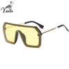 Sunglasses One Piece Men Women Fashion Shades UV400 Vintage Glasses Rivet Pilot Style Tint Ocean Lens Sun Brand Design