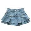 Skirts Ruffle Pleated Shorts Skirts Women Summer Kawaii Low Waist A Line Y2K Denim Skirt Mini Jeans Skirts Outdoor Sex Skirt Woman 230428