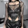 T-Shirt Gothic deep V sexy hot girl top zipper shoulder button garbage beautiful back short small suspender female