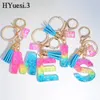 Keychains Sweet Candy Paper Filled Letter Key Chain Cute Harts A-Z Initial Keyring Blue Tassel For Women Girl Handbag Decoration