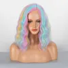 Parrucche sintetiche Parrucca arcobaleno Parrucca per capelli Parrucche per capelli corti ricci multicolori da donna Fascia colorata in fibra sintetica