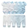 Rompers unisex cartoon 6910 stukjes katoen geboren babymeisjes kleren bodysuitspants korte mouw jongen bebes 230427