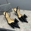 Designer-Bowtie Dress Shoes Sandaler Satin Fashion Bow Rhinestone Button Lady Slingbacks 10 cm High Heeled Wedding Party Womens Shoe Sandal With Box