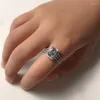Cluster Ringe Topas Ring 6 8MM natürlicher quadratischer hellblauer Edelstein Mode feiner Schmuck für Frauen Jubiläumsgeschenk echtes 925 Sterling Silber
