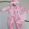 Diseñador de bebés nuevo comercio exterior bebé onesie algodón puro moda clásica traje de rastreo de manga larga Ha hat babero conjunto de tres piezas g06