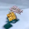 Cluster Rings Flower Cut Topaz Diamond Ring Real 925 Sterling Silver Party Wedding Band For Women Bridal Engagement Jewelry