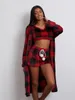 Women's Sleepwear wsevypo Fall Winter Plaids 3 Piece Pajamas Sets Women's Warm Loungewear Sleeveless Straps Crop Tank TopsShortsLong Sleeve Robe 231128