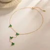 Pendant Necklaces Dome Cameras ALLNEWME Dainty Green Natural Stone Malachite Butterfly Y Shape Pendant Necklaces for Women 18K Gold Stainless Steel AA230428