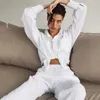 Vêtements de nuit pour femmes Pyjamas blancs pour femmes Coton Ensembles à manches longues Vêtements de nuit Femme Casual Pantalon Costumes Solide Printemps Pijama Loungewear