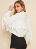 Femmes Vestes Élégant Fringe Perlé Lâche Blanc Denim Veste Manteau Femmes Automne Mode À Manches Longues Casual Survêtement Veste Femme Abrigo Mujer 230428