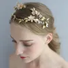 Wedding Hair Jewelry Gold Color Leaf Floral Wedding Tiara Hair Crown Rhinestone Accessories Handmade Bridal Headband Women Party Headpiece 231128