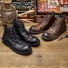 Boots Vintage Business Mens Boots Luxury Genuine Cow Leather Spring Work Shoes Style Full Grain Leather Round Toe Ankle Boots 231128