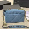 19 Series Metal Handle Designer Flap Shoulder Bag Denim Blue 26cm Diamond Gold Hardware Matelasse Chain With Strap Women Tote Cross Body Handbag Stor kapacitet