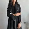 Roupas étnicas Muçulmano Outono Inverno Aberto Kimono Abaya para Mulheres Jalabiyat Preto e Branco Contraste Cor Marroquino Turco Africano Robe