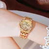 Wristwatches Luxury Golden Women Watch Top Brand Lady Gold Stainless Steel Rhinstone Diamond Quartz Female Clock 3ATM Waterproof Gift