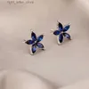 Stud Simple mignon petit cristal fleur boucles d'oreilles femmes bleu bijoux coréen Floral oreille goujons Boucle Oreille Femme YQ231128