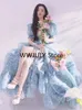 Casual Dresses Party 2023 Summer Short Puff Sleeve Blue Print Chiffon Women Floor-Length Overlength Princess Long Dress Female Design