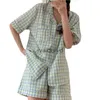 Hemkläder Plaid Women Sleepwear Pyjamas Shorts Set Japan Style Pijama Loungewear Pocket Summer Two Piece Set Night Wear Home Suit 2023Vaiduryd